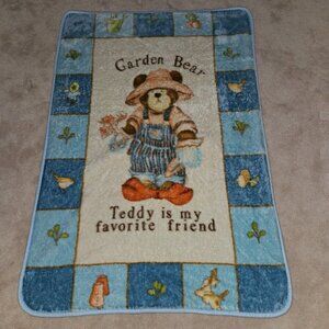 VTG Koyo Garden Bear Blanket Teddy Is My Favorite Friend Blue Brown 37x54